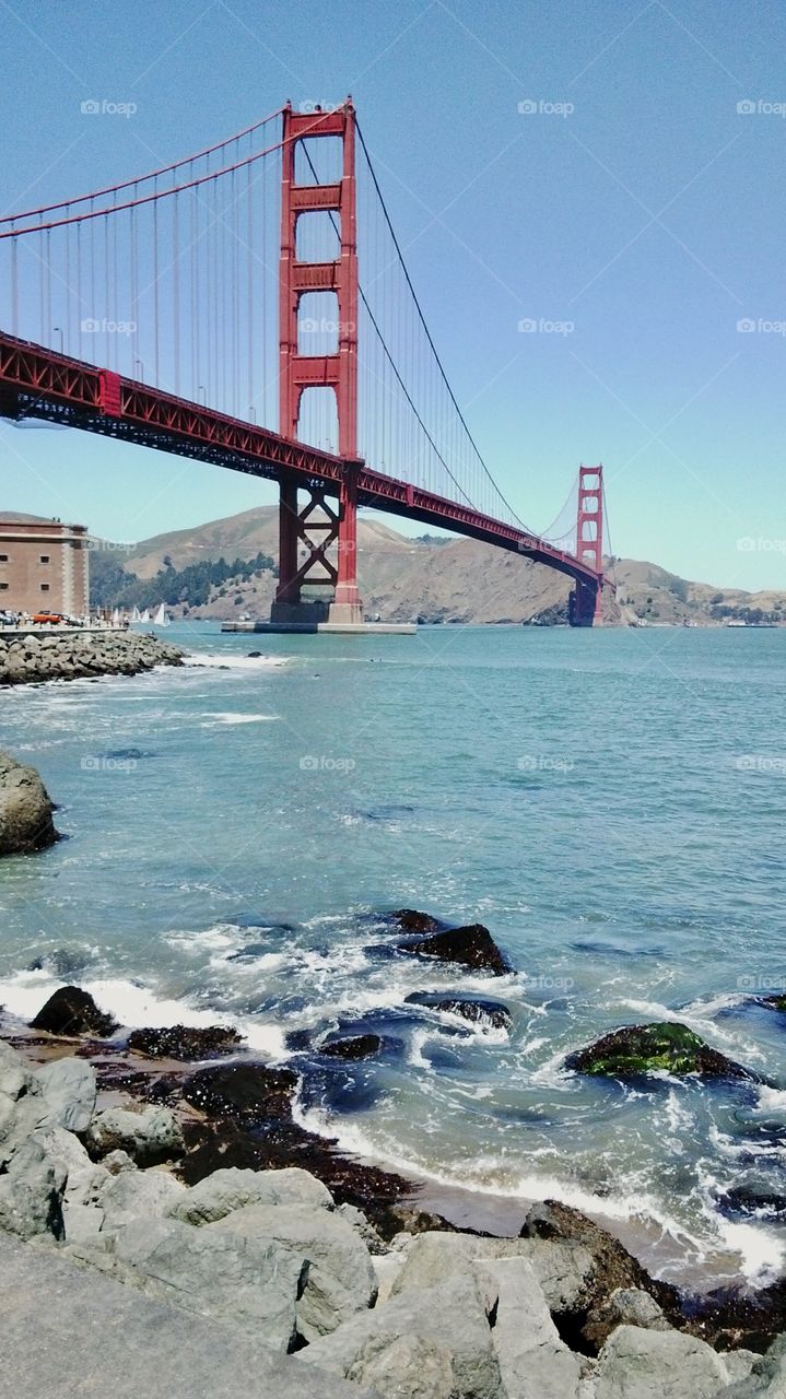 Golden Gate Bridge and rocks