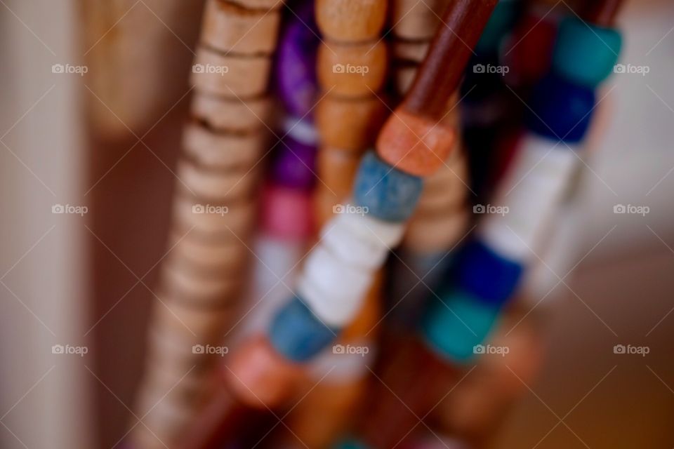 Necklaces At A Flea Market Stand In St. Maarten, Colorful Jewelry Closeup