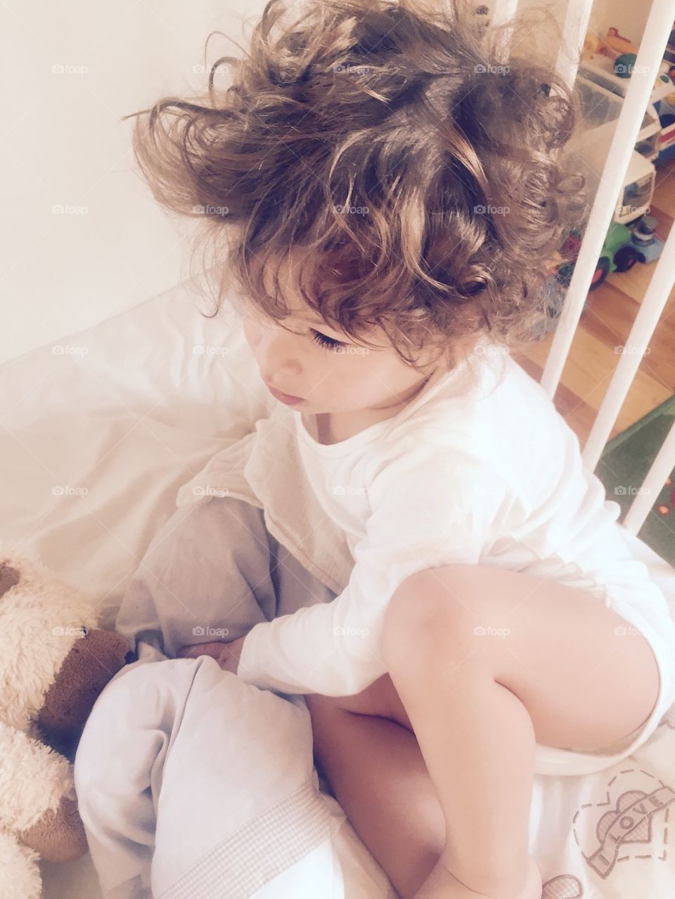 Boy in Bed with his toybear