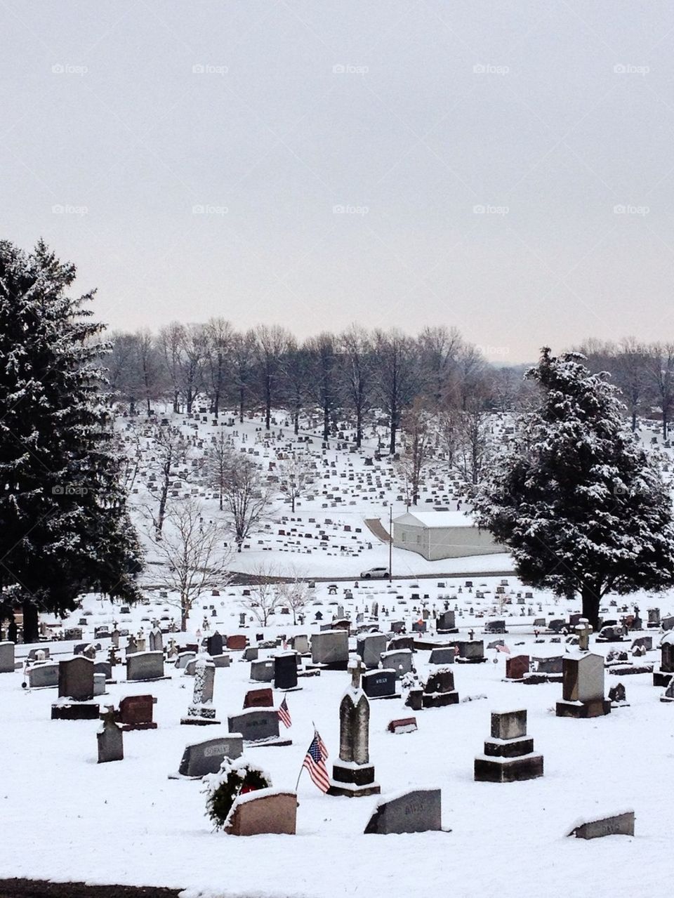 Snowy cemetery