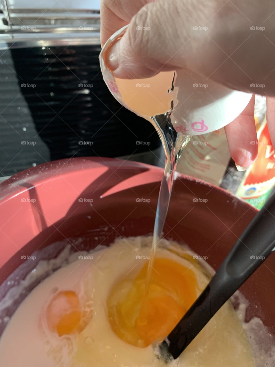 Adding three eggs