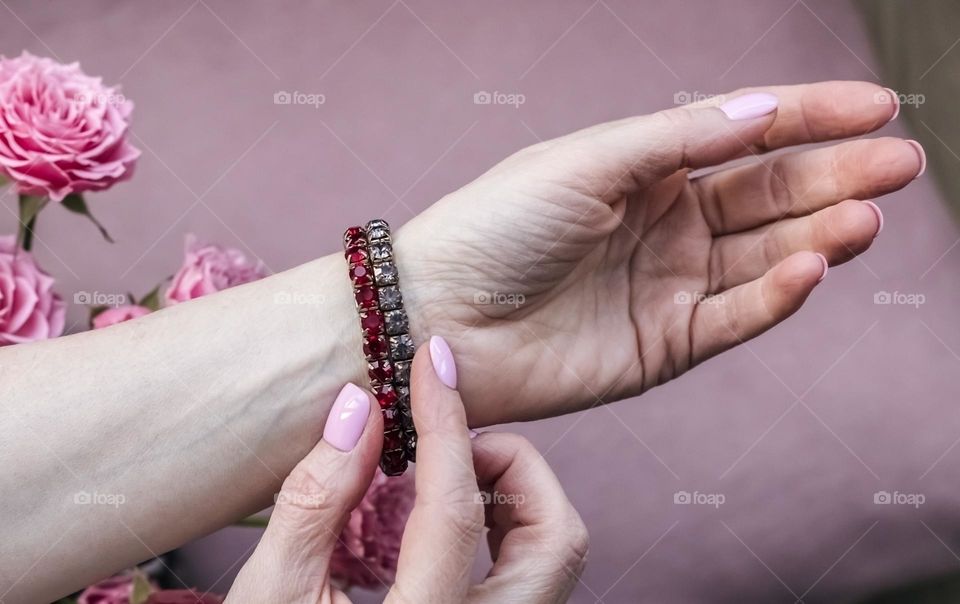 beautiful bracelet on hand of person