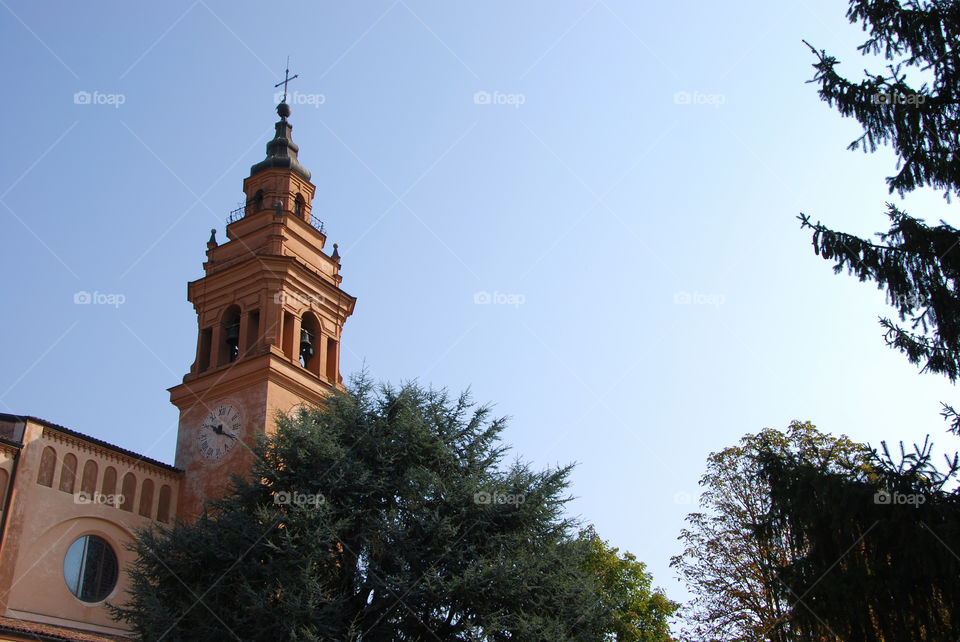 Bell tower of the Sanctuary of Beata Vergine dell'Olmo - Montecchio Emilia, Reggio Emilia, Emilia Romagna, Italy.