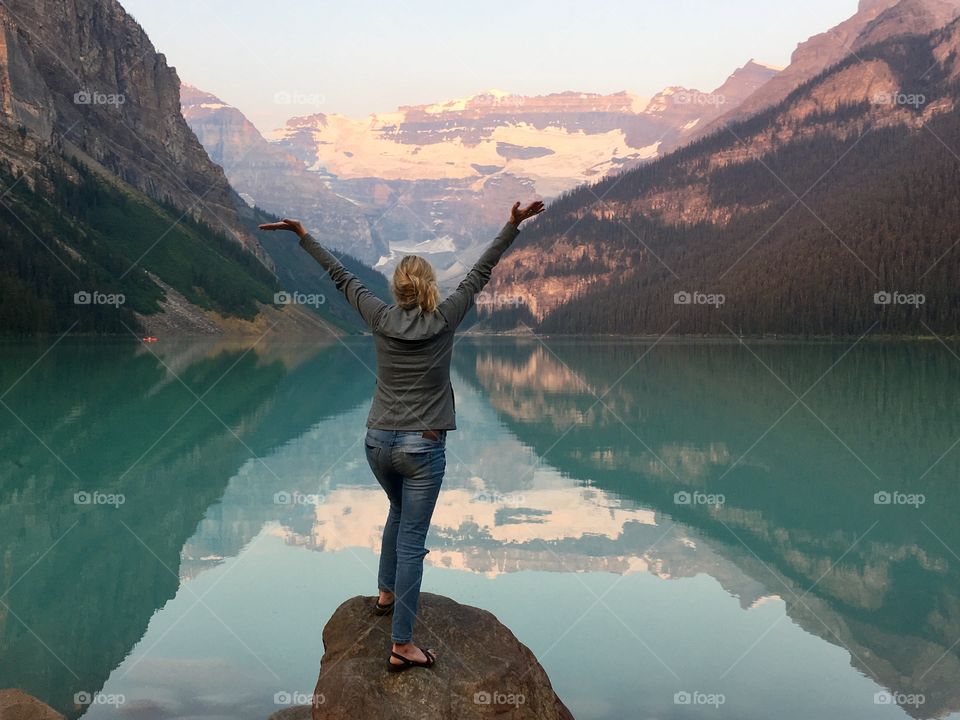 Endless summer Freedom at beautiful glacial lake Louise in Alberta Canada 