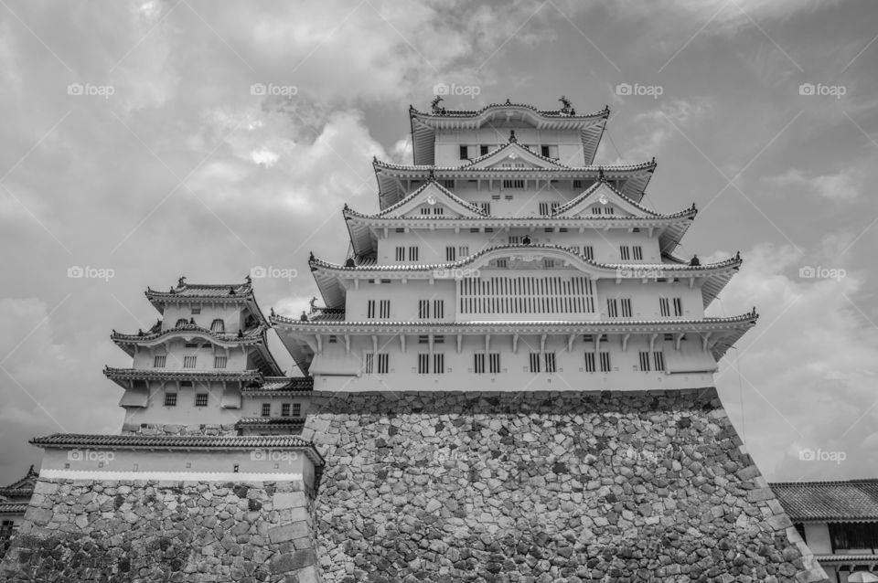 Himeji Castle Japan In Black And White
