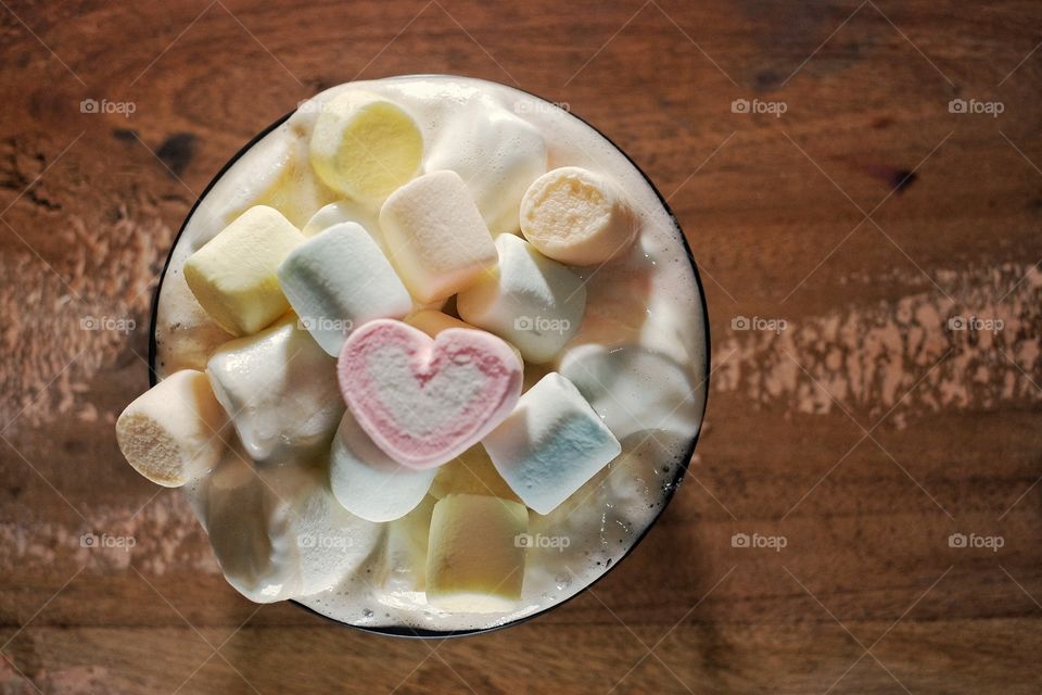 Hot chocolate with marshmallows on top