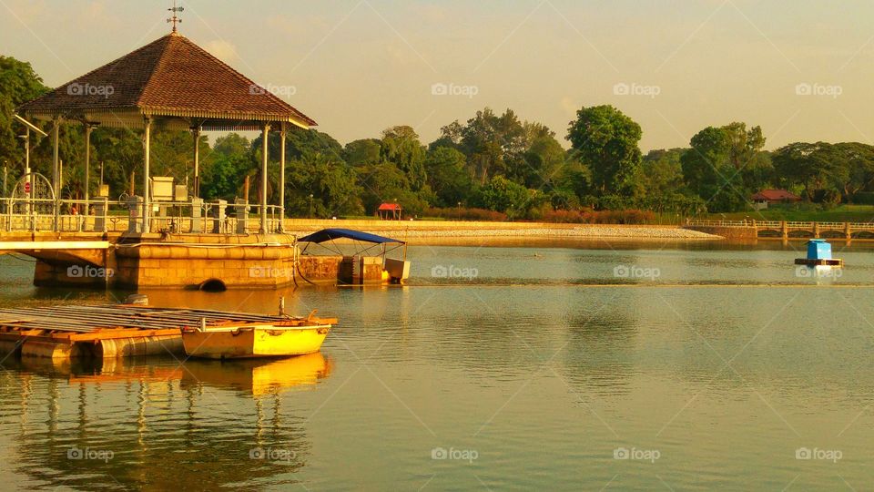 on the lake. at dusk