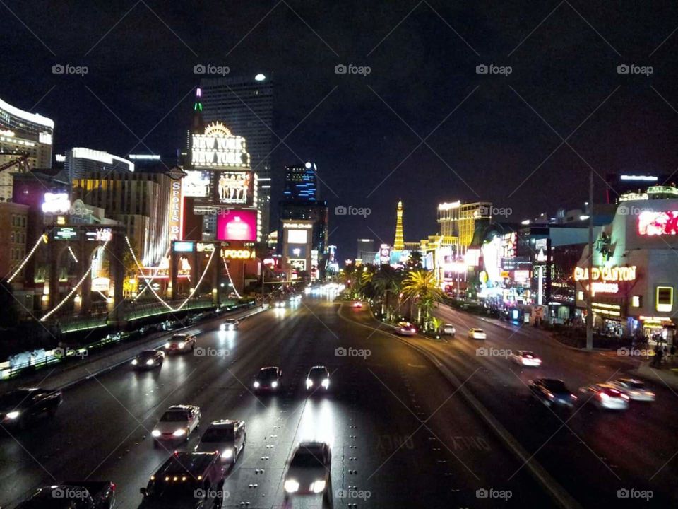 Las Vegas Strip Blvd. scene from bridge of Las Vegas blvd