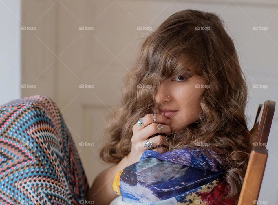 Young eastern girl with beautiful hair and national jewelry