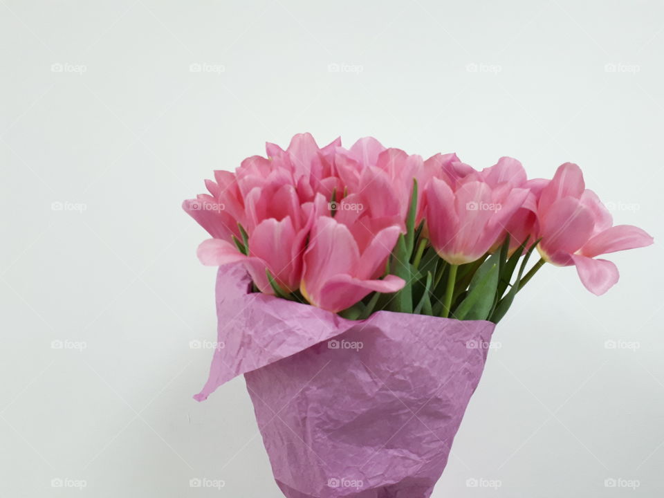 Big bouquet of pink tulips