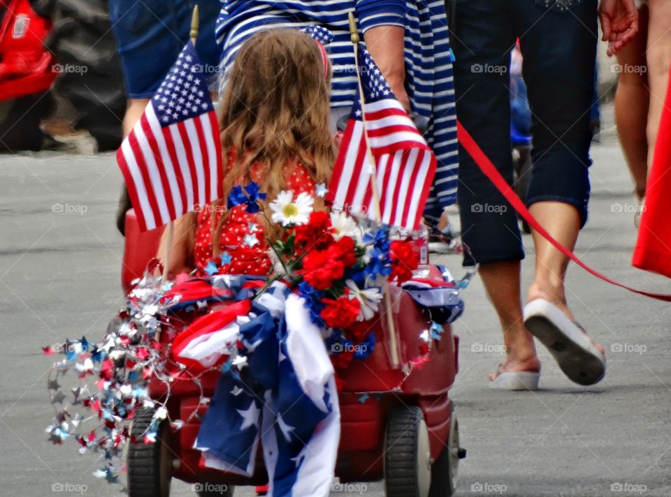 American Pride. Girl At A USA Independence Day Parade
