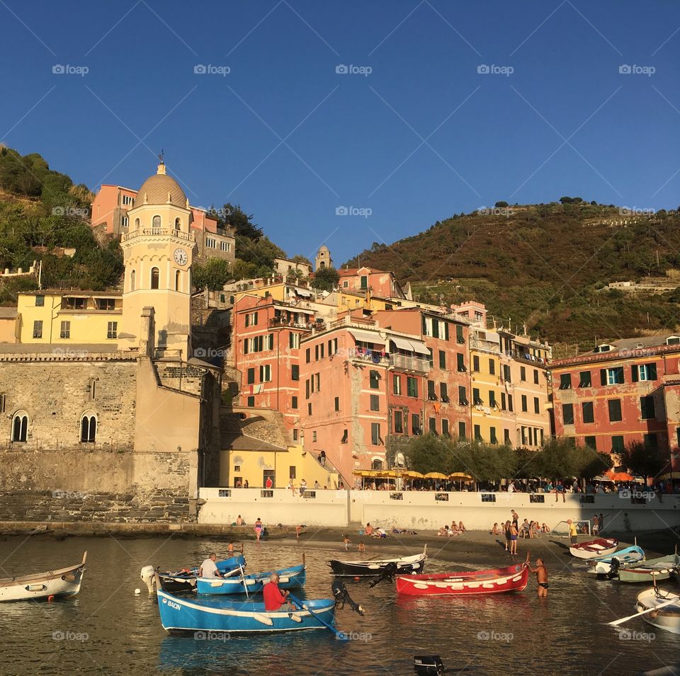 An ancient Italian town on the sea.