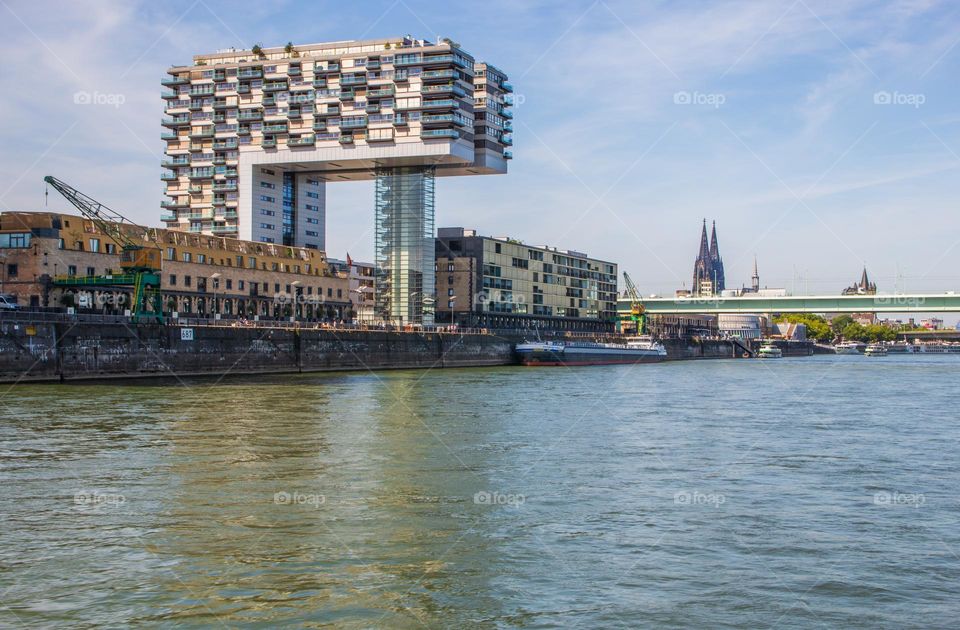 the Rhine River,the buildings and the Cityscape of Cologne or Koeln NRW Germany Europe