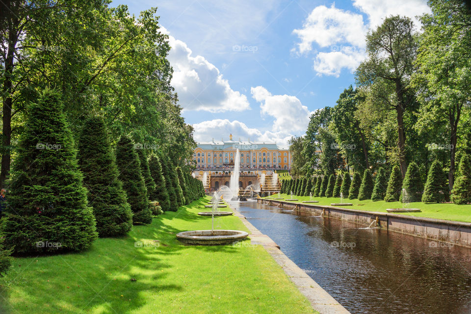 City park with fountains