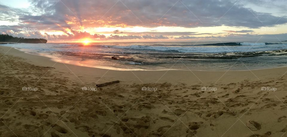 Beautiful Sunrise on Poipu Beach In Kauai, Hawaii
