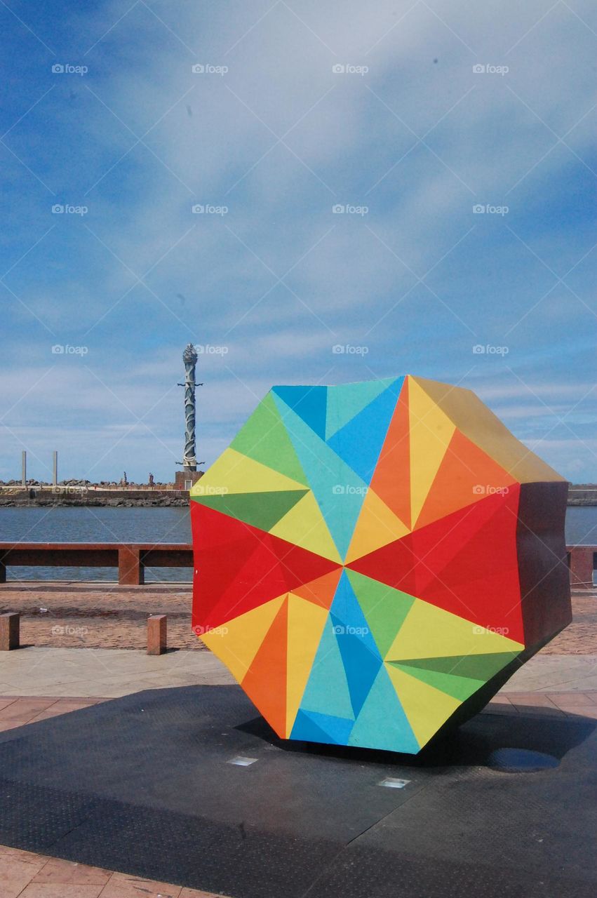 Statue coloured steer art 