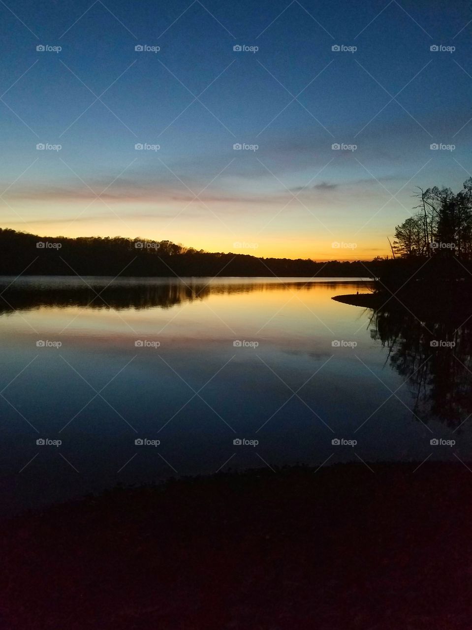 colors reflecting on the kake at dusk.