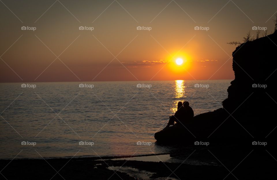 sun setting over Lake Erie