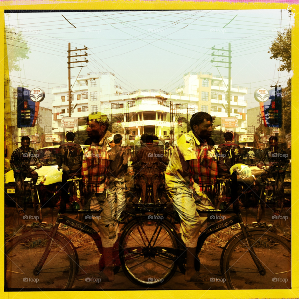 varanasi india bicycle car powerline by MegTStewart