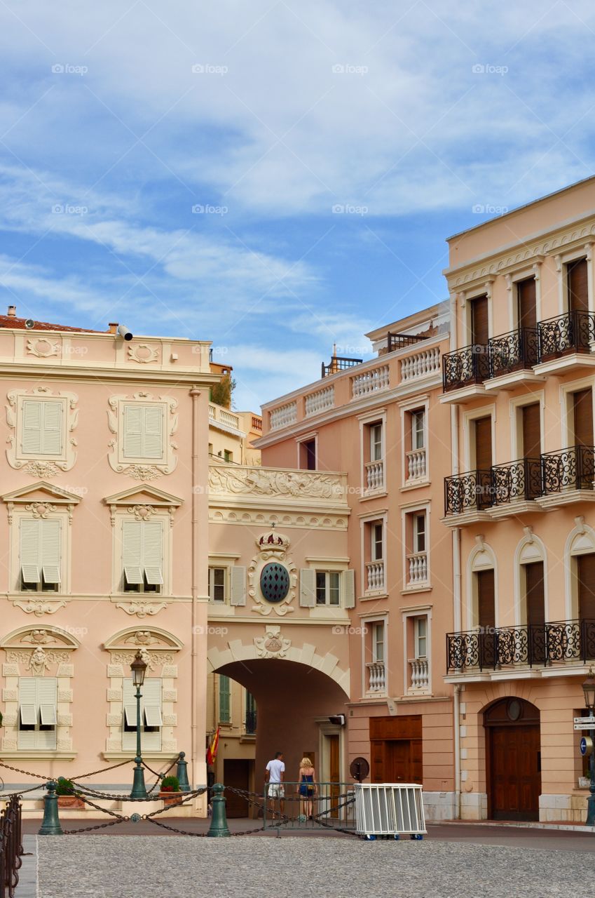 Beautiful pastel peach pink and yellow color story in Monaco architecture 