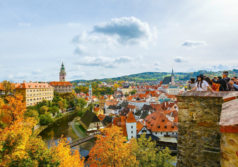 Cesky Krumlov cityscape in fall