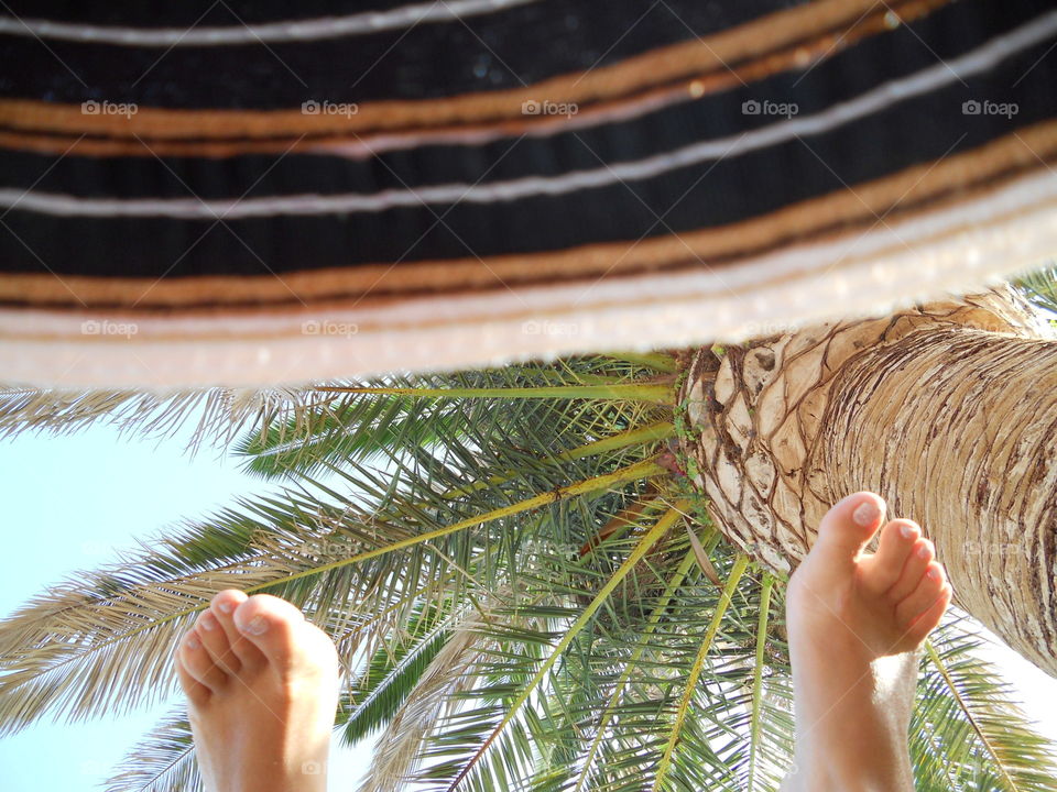 Perfect perspective. Enjoying the summer laying under a palm tree. Don't forget the hat :) !
