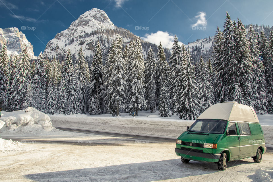 van on the snow