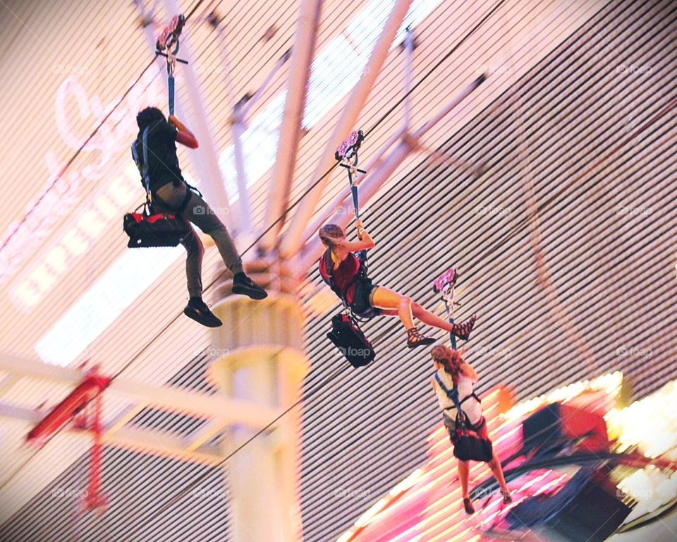 Riding the Slotzilla line at Fremont Street in Las Vegas