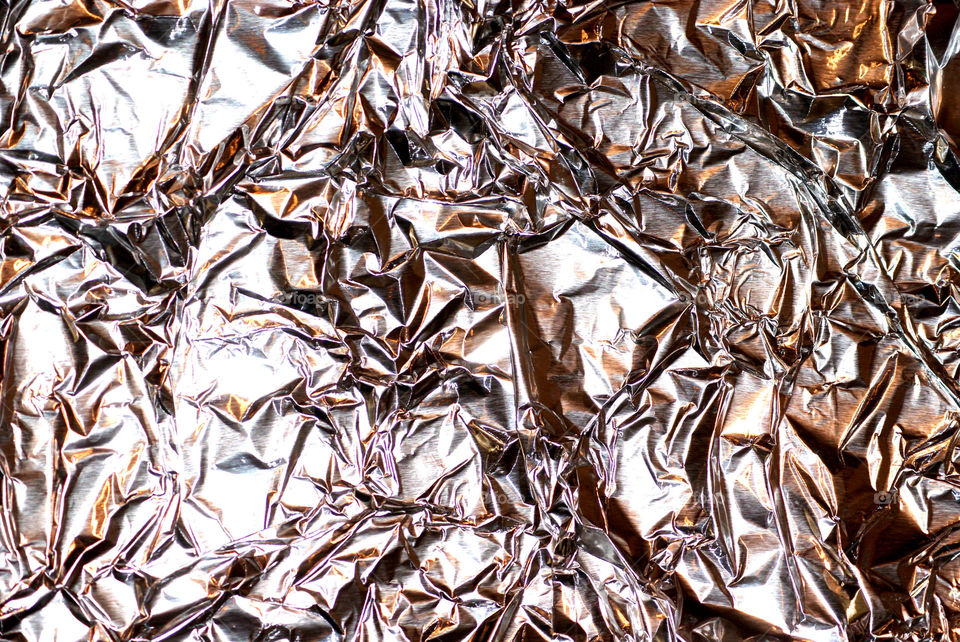 Full frame shot of crumpled aluminum foil