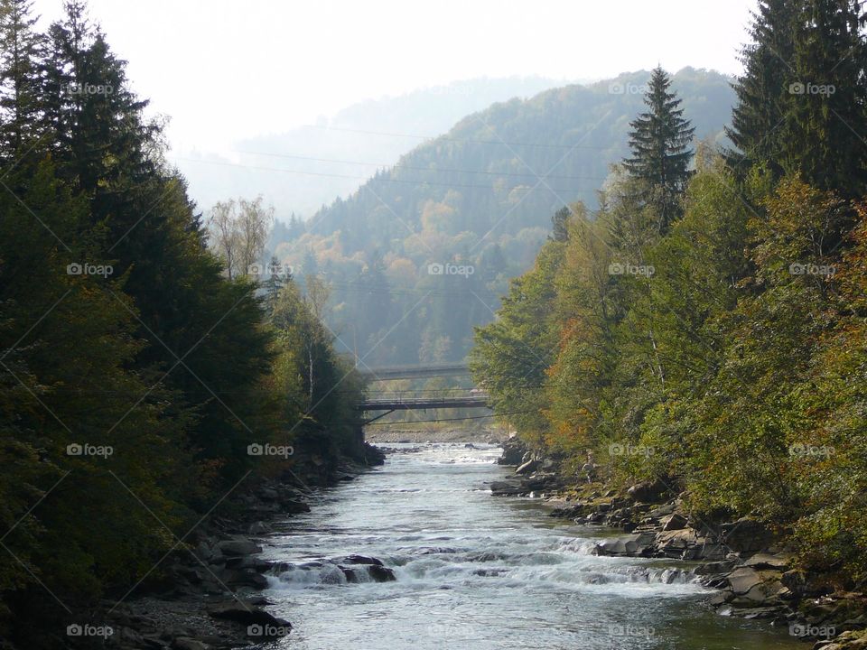 River and mountain view in the Carpathian mountains