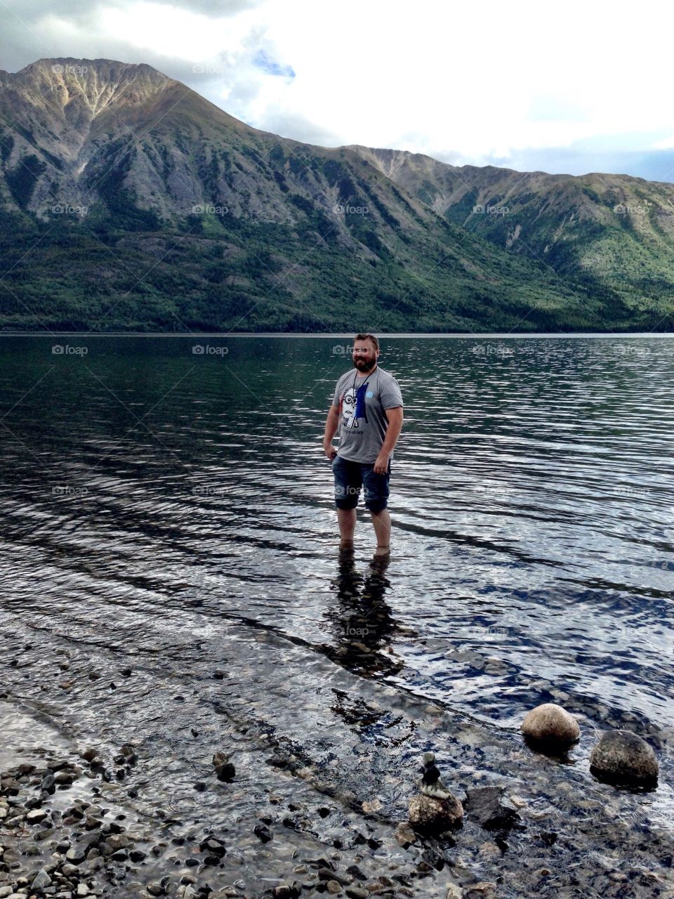Skipping rocks and wading in lake Tutshi
Yukon Ca 