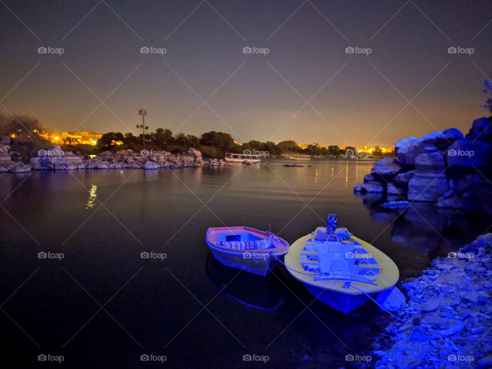 The Nile at night in Aswan, Egypt