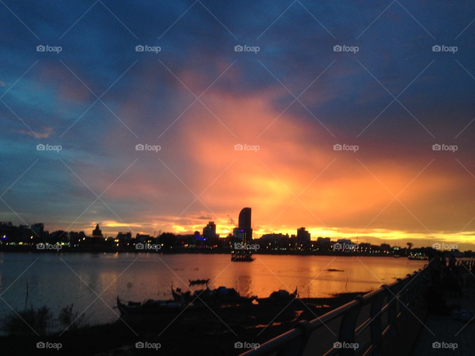 sunset over Phnom Penh city