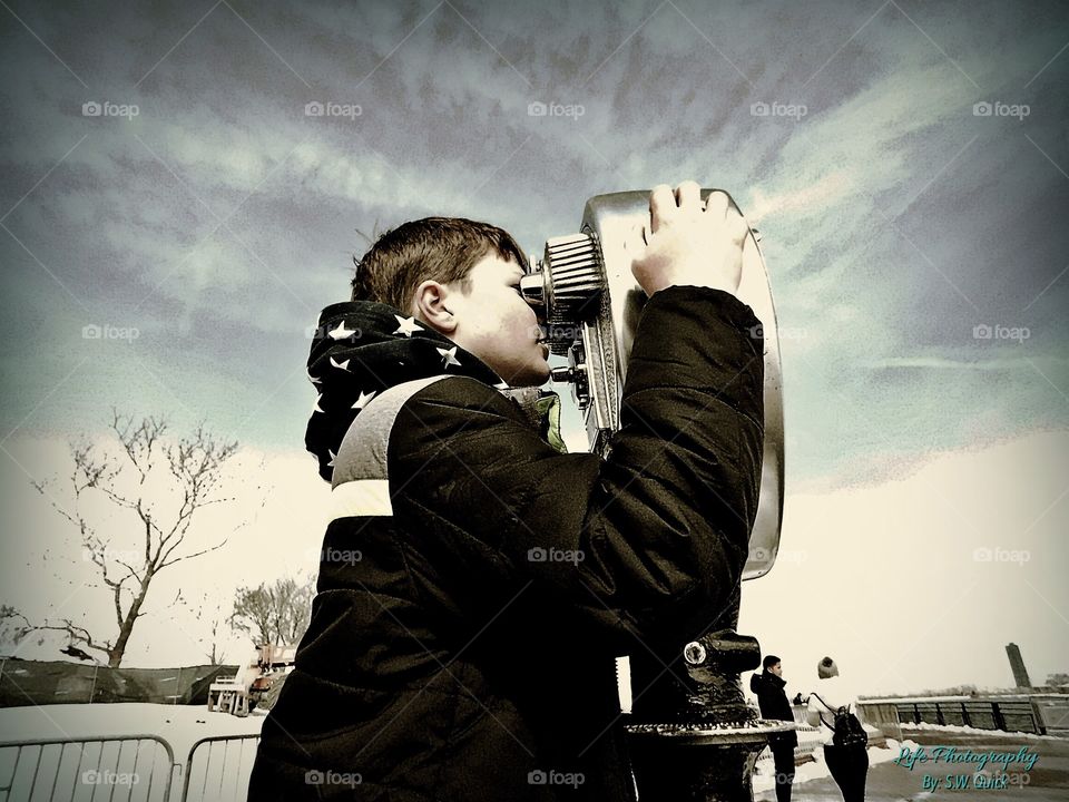 Looking out from the Statue of Liberty 