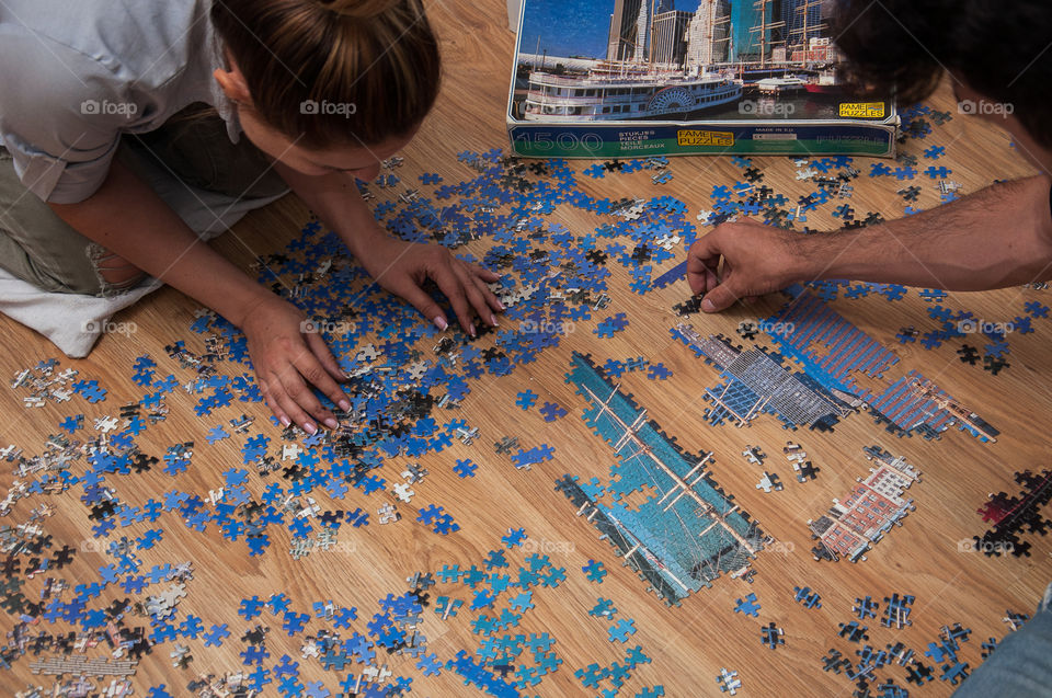 Working together on a puzzle