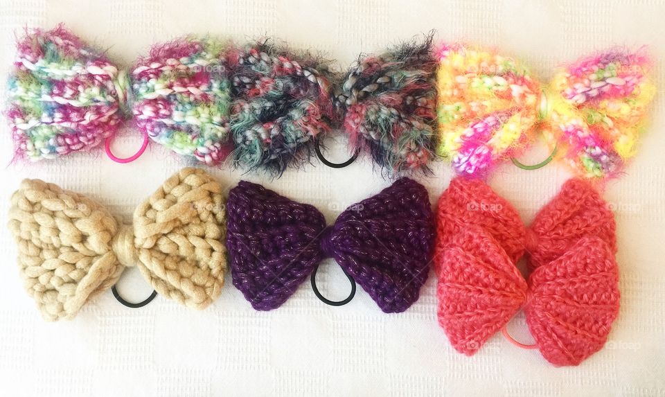 Handmade colorful crocheted bows