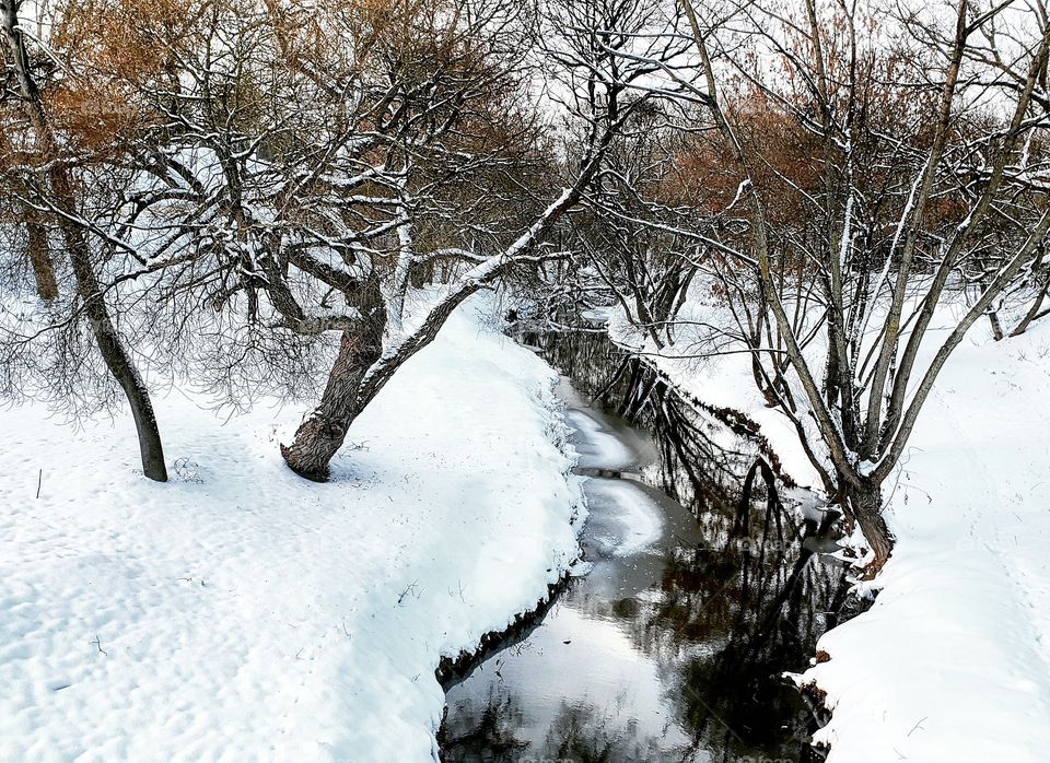 #snow #lithuania #river #mirror