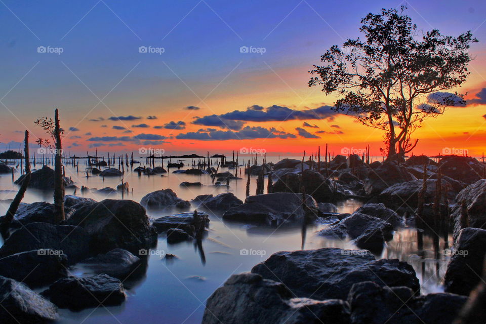 Sunset at Batakan Beach, South Borneo, Indonesia.