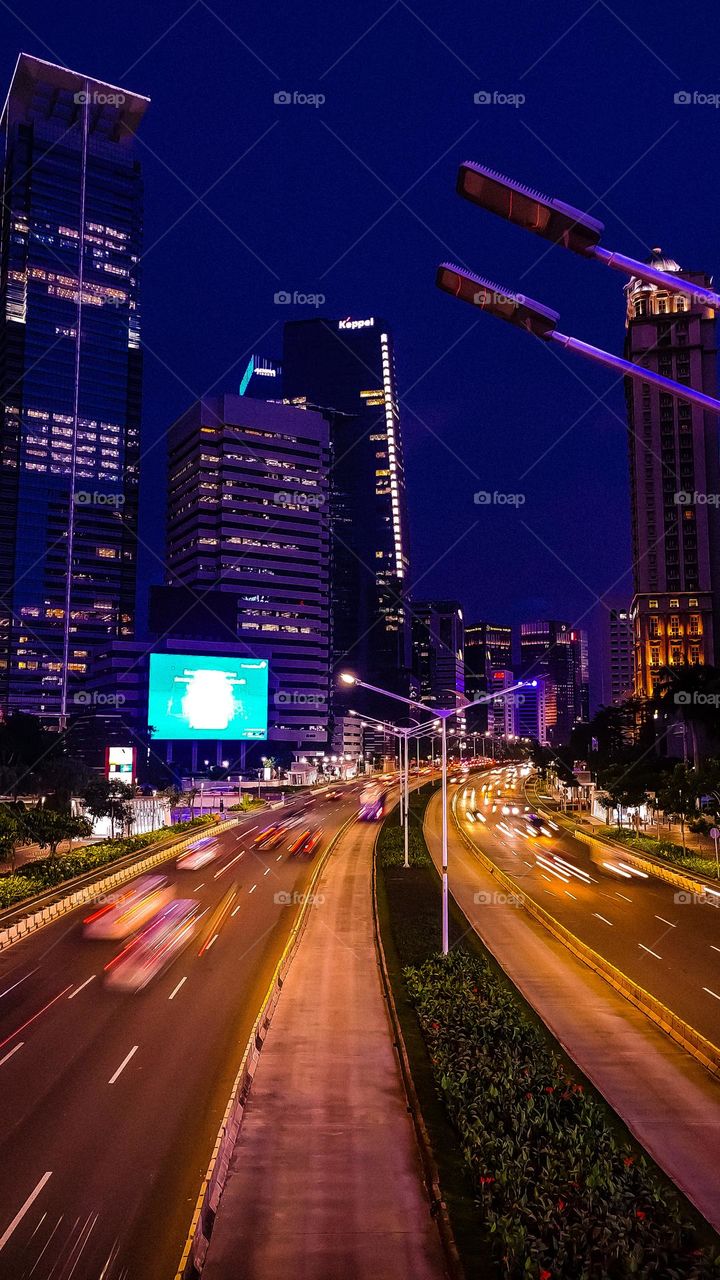 Traffic atmosphere at night in the city of Jakarta