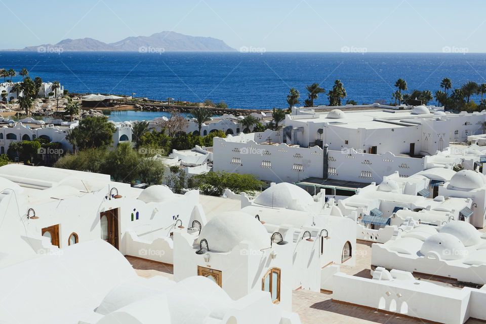 beautiful white houses in Egypt, blue sea,sea, sunny