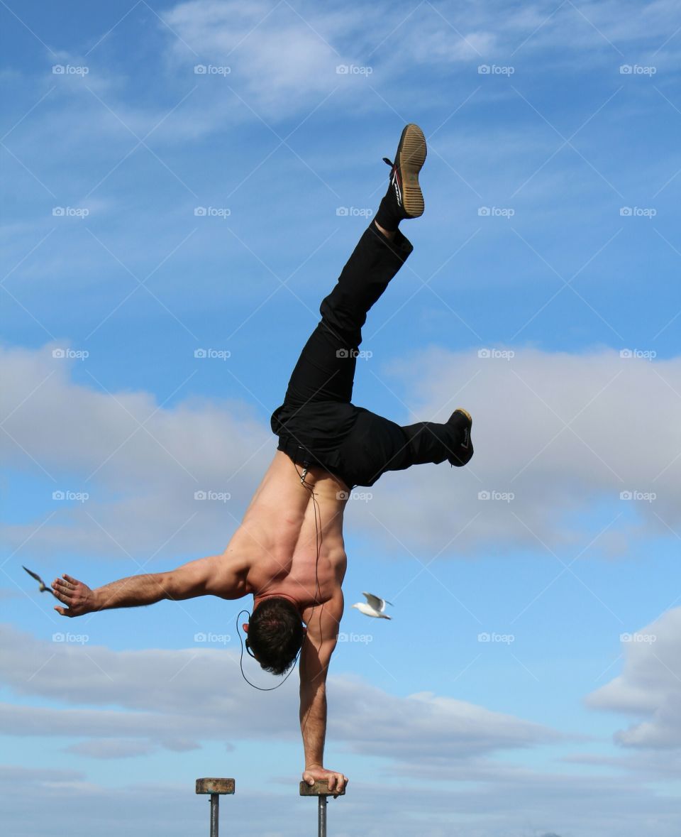 Rear view of shirtless man