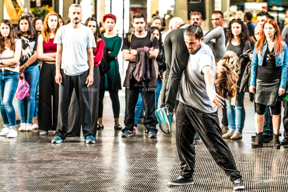 Couple Modern Dancers In Front Of An Audience
