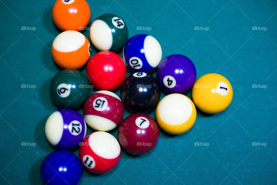 billiard balls on table . top view