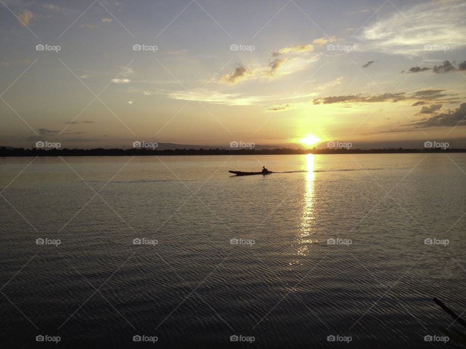 Sunset at the Mekong River, Pakse, Laos