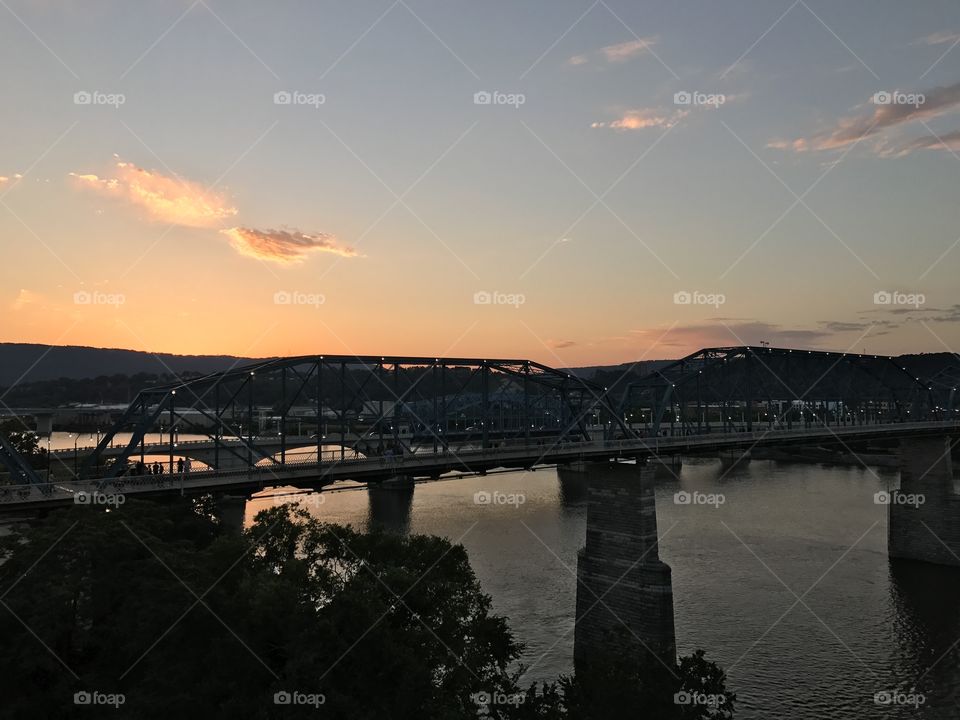 Sunset over TN river and Walnut Street Bridge