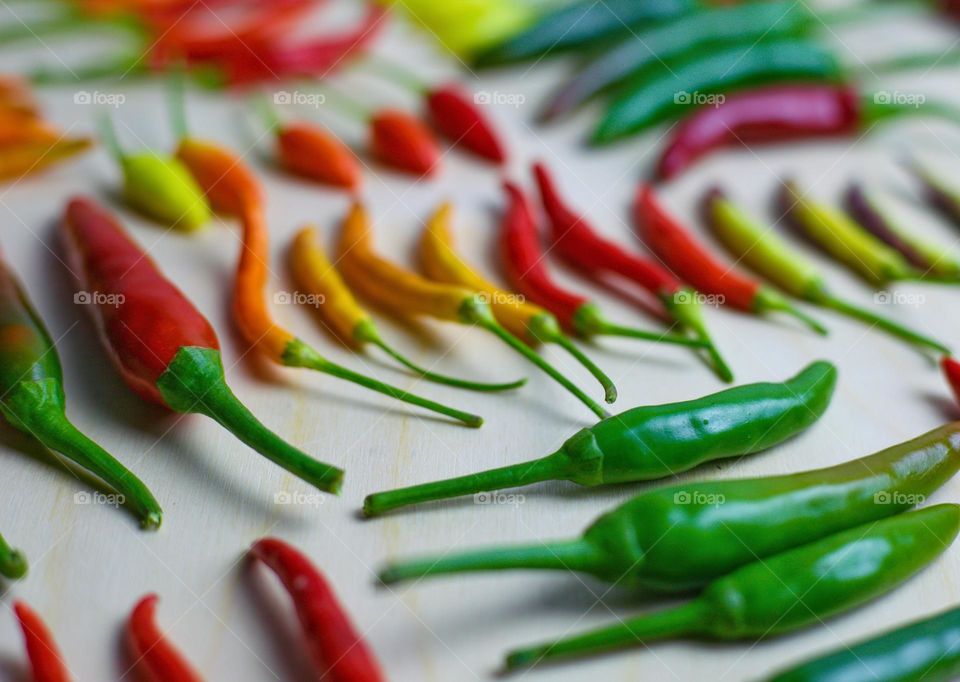 Red green yellow orange purple sharp pepper