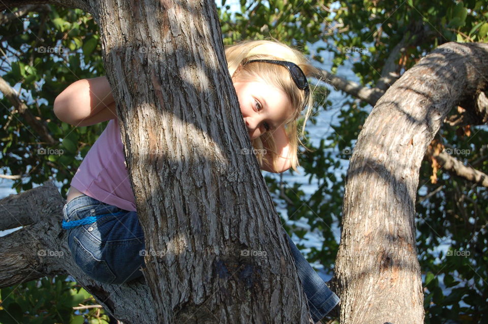 Young Girl climbing a tree