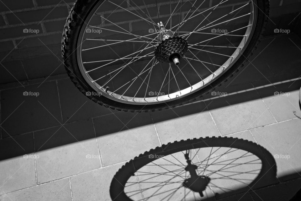 Bike wheel and its shadow