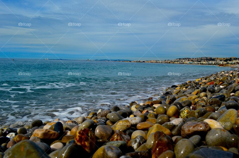 Pebble beaches of Nice, France