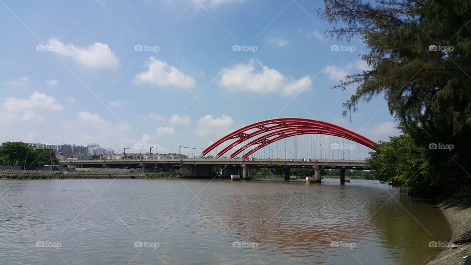 Red bridge in the morning